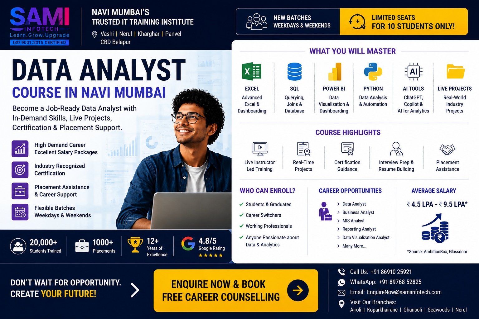 Data Analyst Course in Navi Mumbai covering Excel SQL Power BI Python AI Tools and Placement Support
