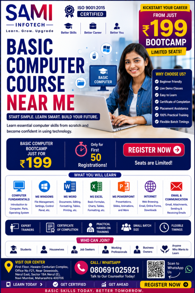 Students attending a basic computer course in Navi Mumbai