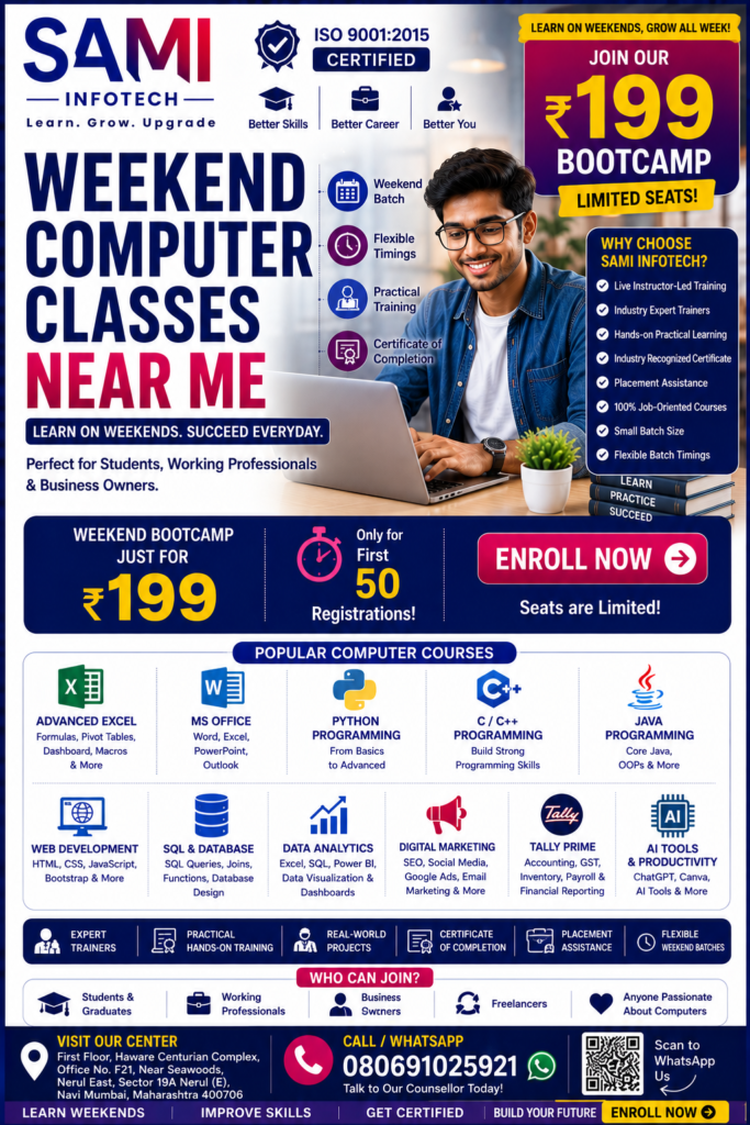 Students attending weekend computer classes in Navi Mumbai