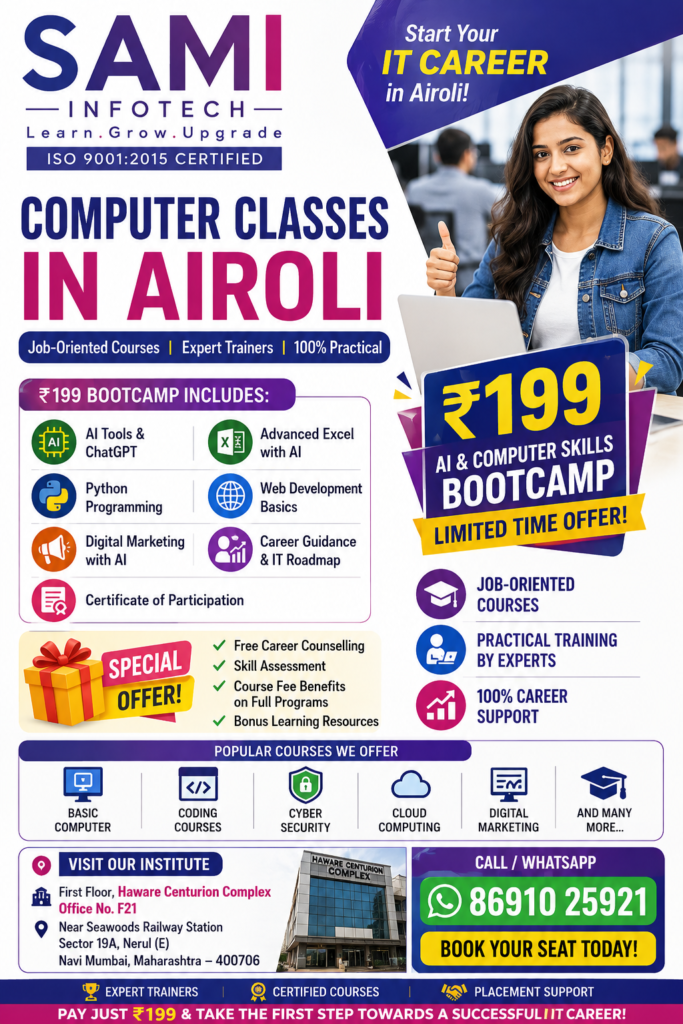 Students attending professional computer classes at a computer training institute in Airoli, Navi Mumba